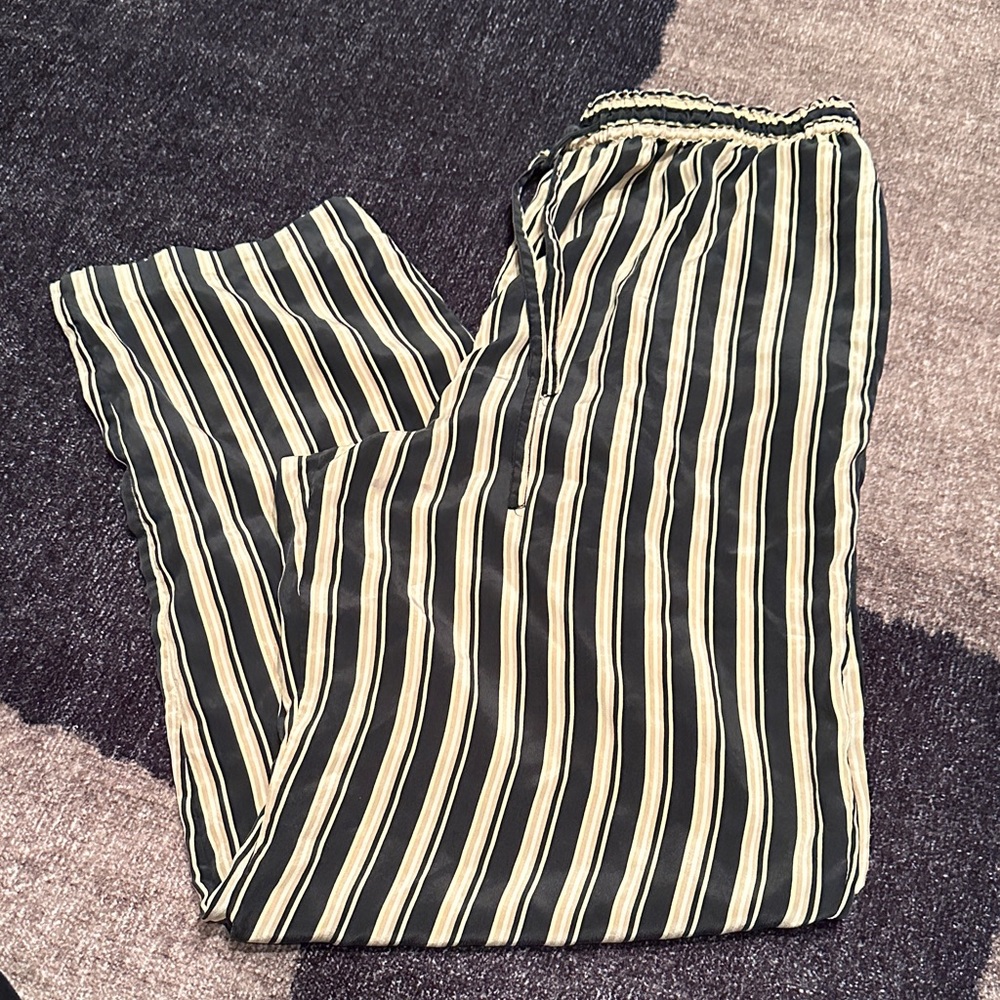 Rafaella Silk Black and Cream Striped Wide Leg Pants